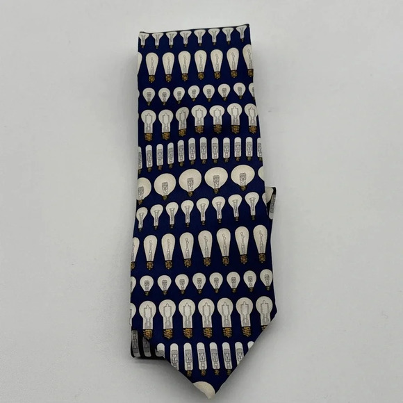 LIGHT BULB Tie - Thomas Edison - Science Guy - Josh Bach Tie EUC Pure Silk - Picture 1 of 4